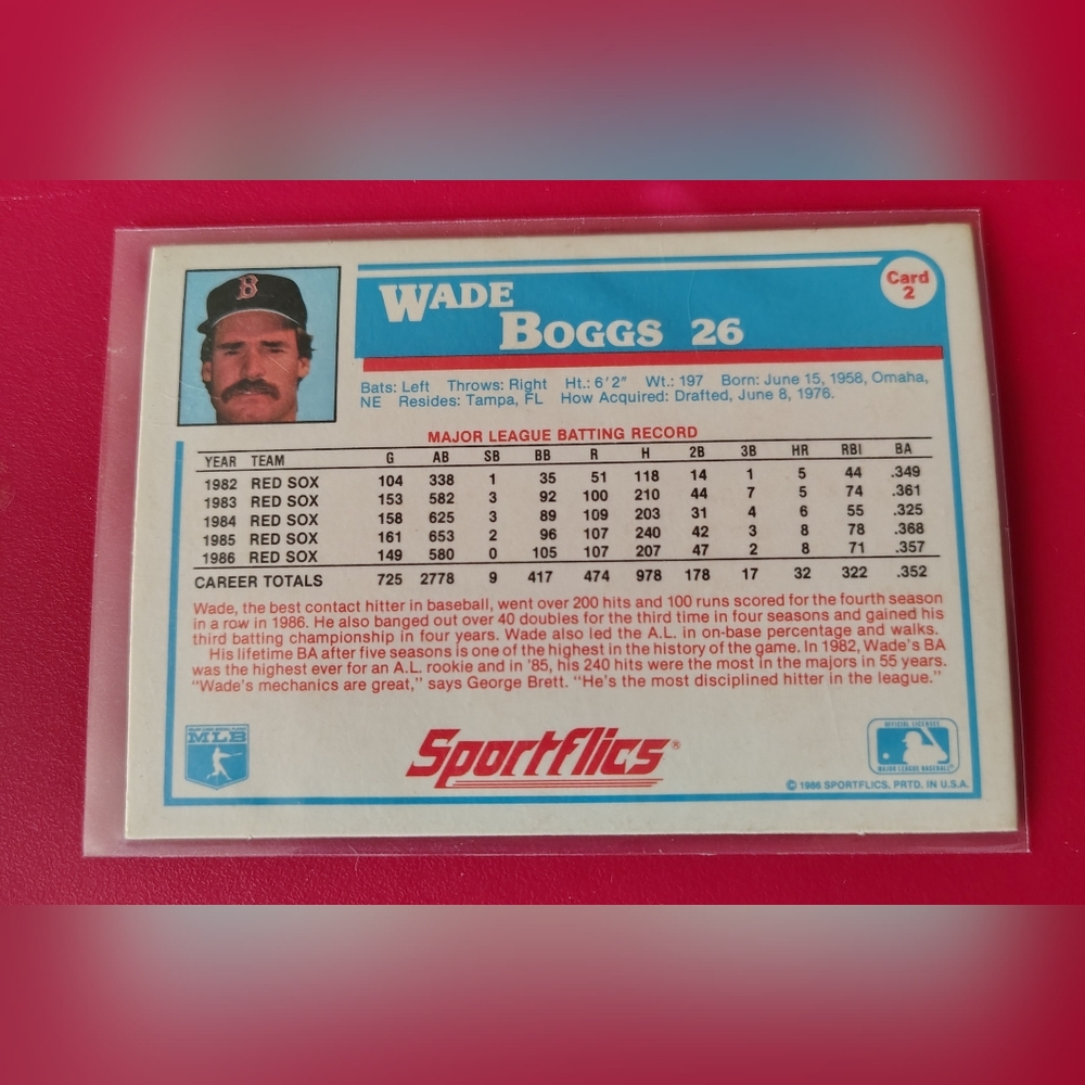 Wade Boggs 1987 Sportflics #2 Boston Red Sox Baseball Card - Picture 2 of 2